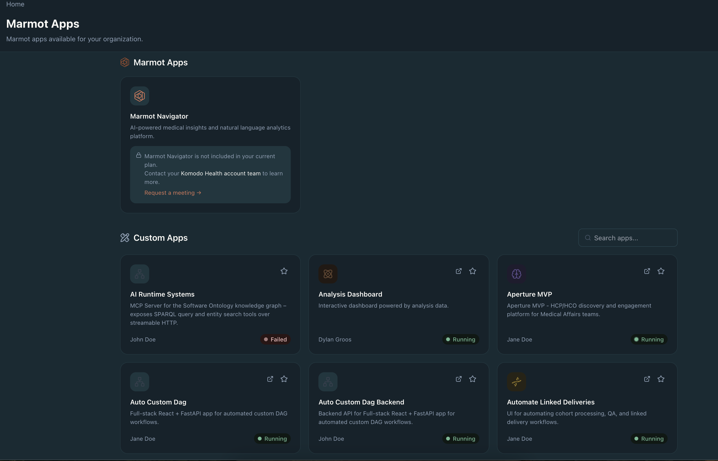 Apps list — My Apps with app cards and search